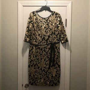 Black and Gold sequin 3/4 sleeve dress size 14